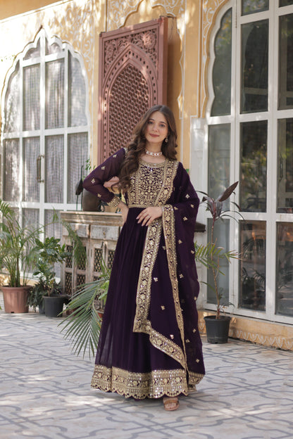 FAUX BLOOMING SEQUANCE EMBROIDERED GOWN WITH DUPATTA (WDN44) 01