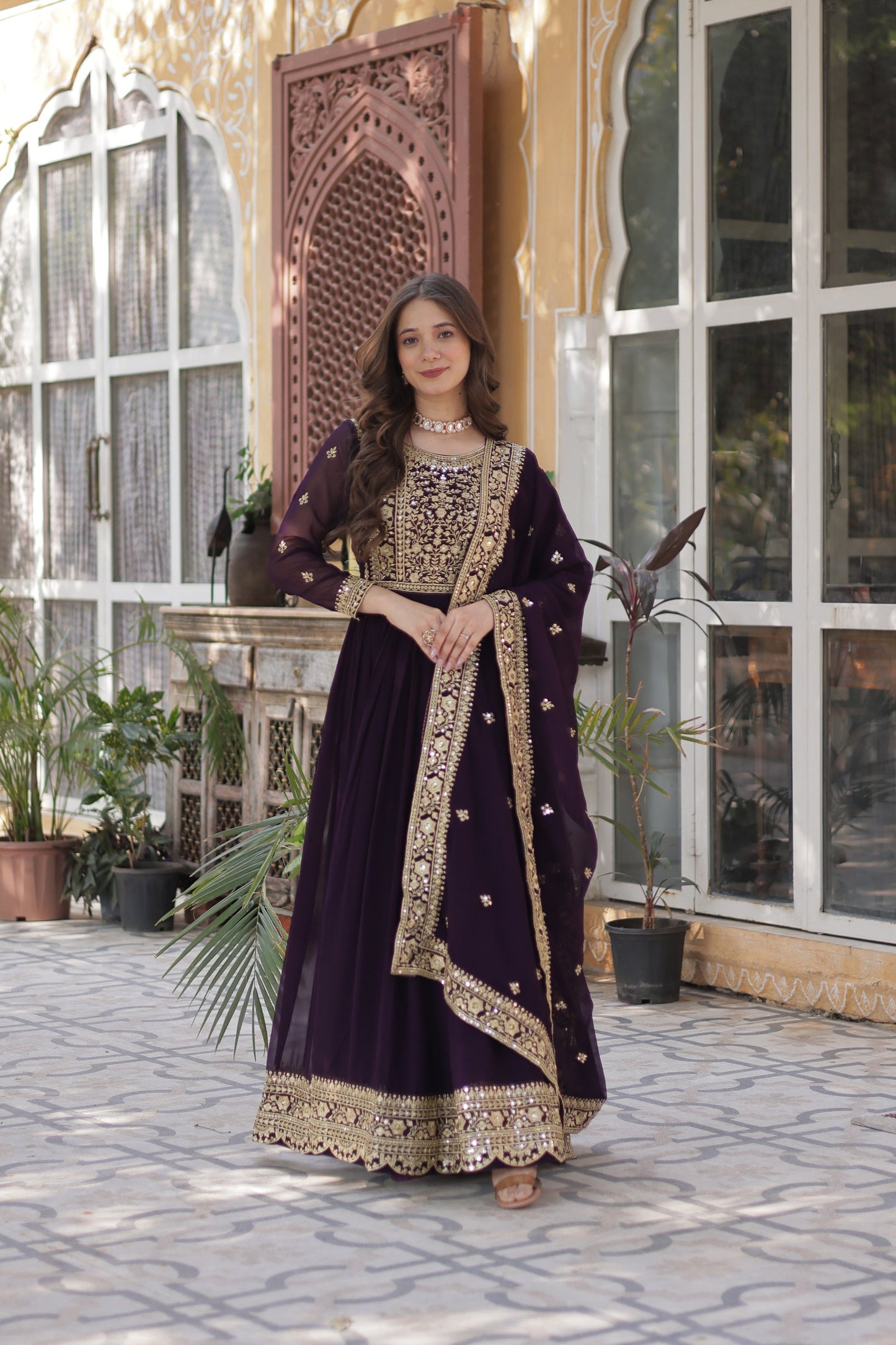 FAUX BLOOMING SEQUANCE EMBROIDERED GOWN WITH DUPATTA (WDN44) 01