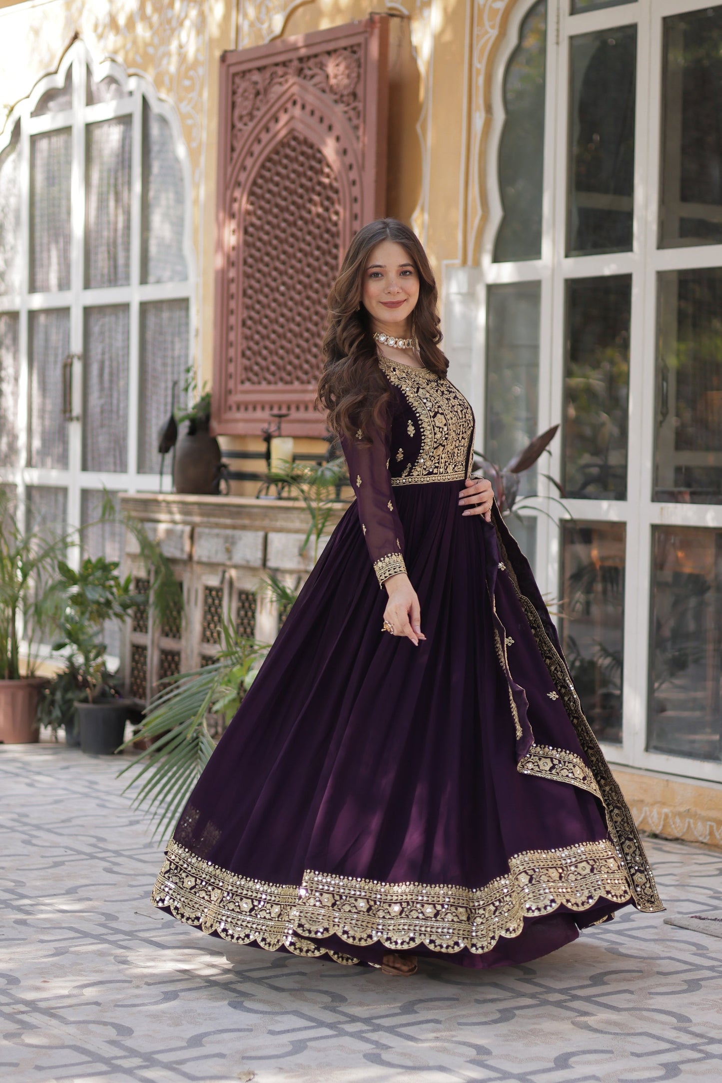 FAUX BLOOMING SEQUANCE EMBROIDERED GOWN WITH DUPATTA (WDN44) 01