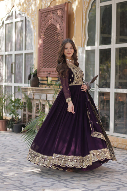 FAUX BLOOMING SEQUANCE EMBROIDERED GOWN WITH DUPATTA (WDN44) 01