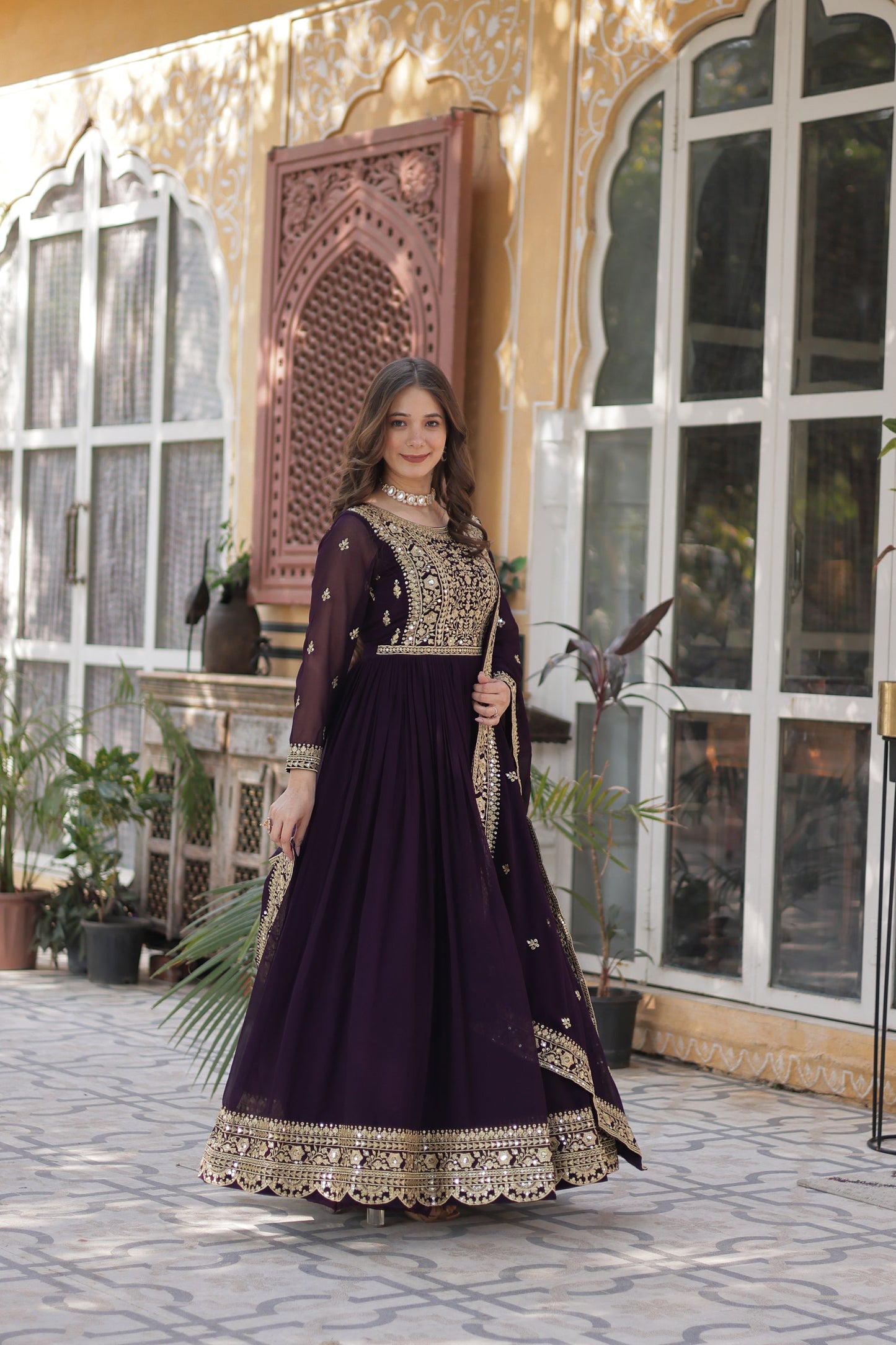 FAUX BLOOMING SEQUANCE EMBROIDERED GOWN WITH DUPATTA (WDN44) 01