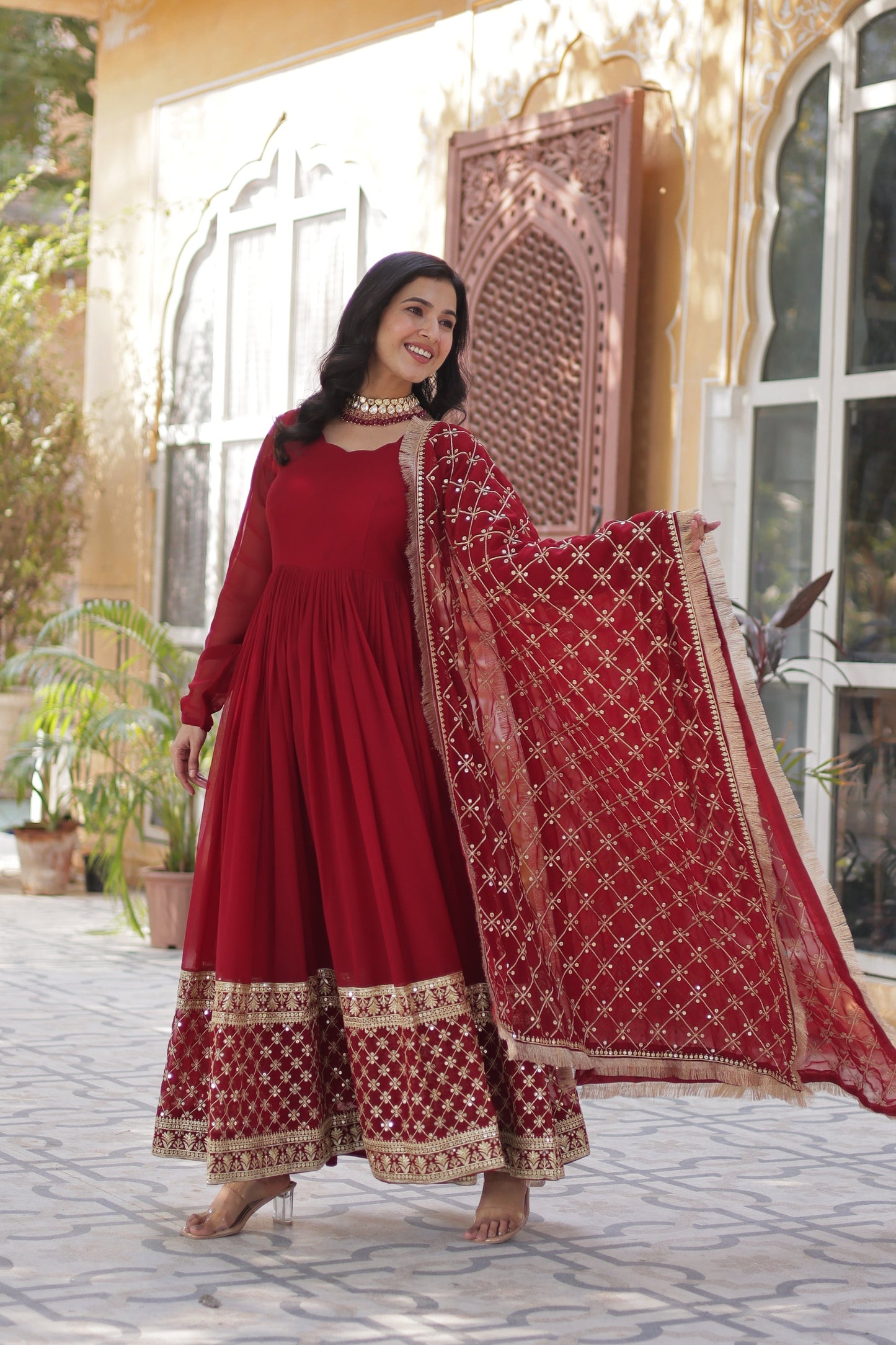 BLOOMING GEROGETTE SEQUANCE EMBROIDERY GOWN WITH DUPATTA (WDN41)