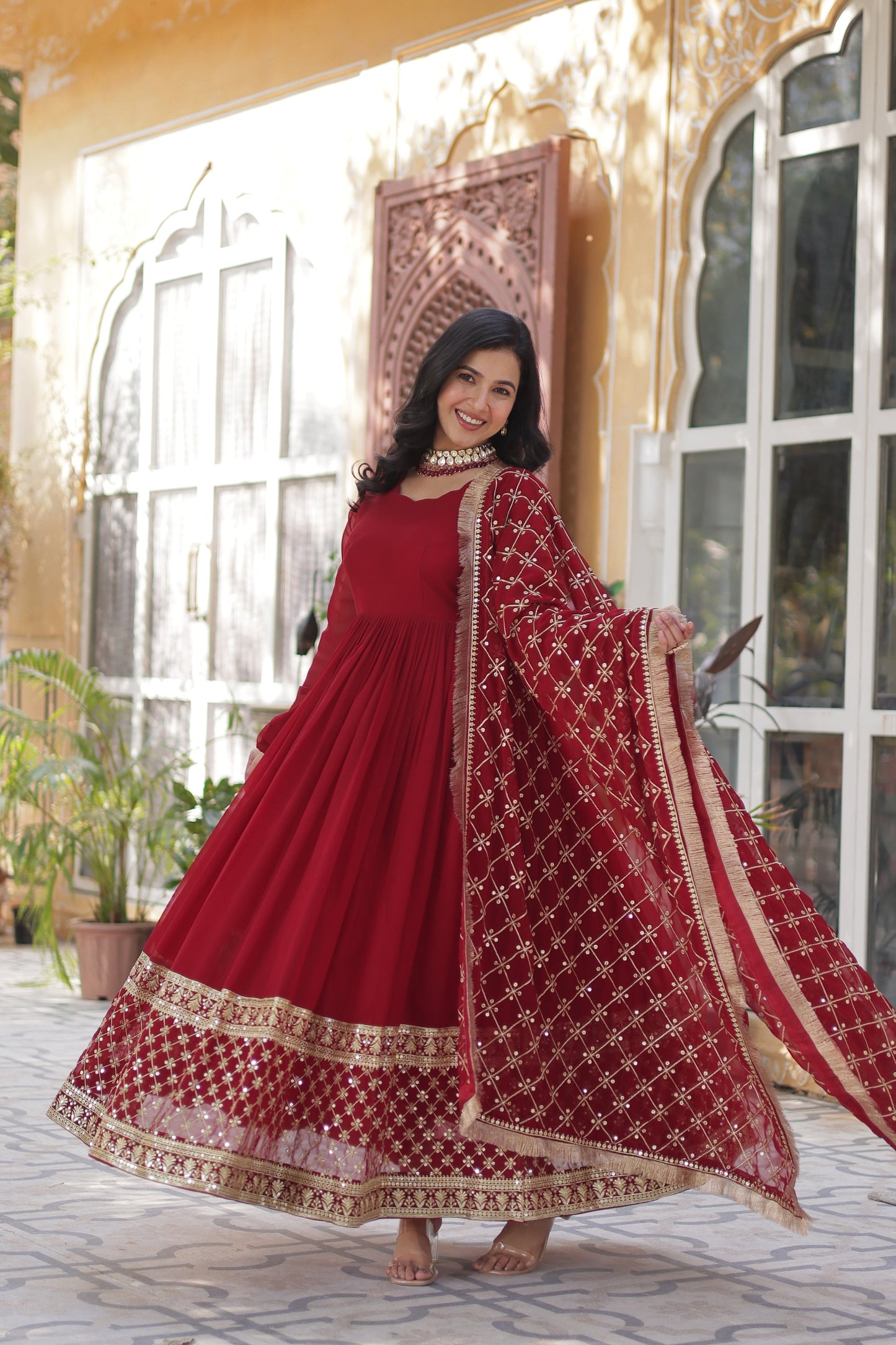 BLOOMING GEROGETTE SEQUANCE EMBROIDERY GOWN WITH DUPATTA (WDN41)