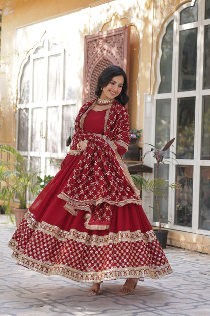 BLOOMING GEROGETTE SEQUANCE EMBROIDERY GOWN WITH DUPATTA (WDN41)