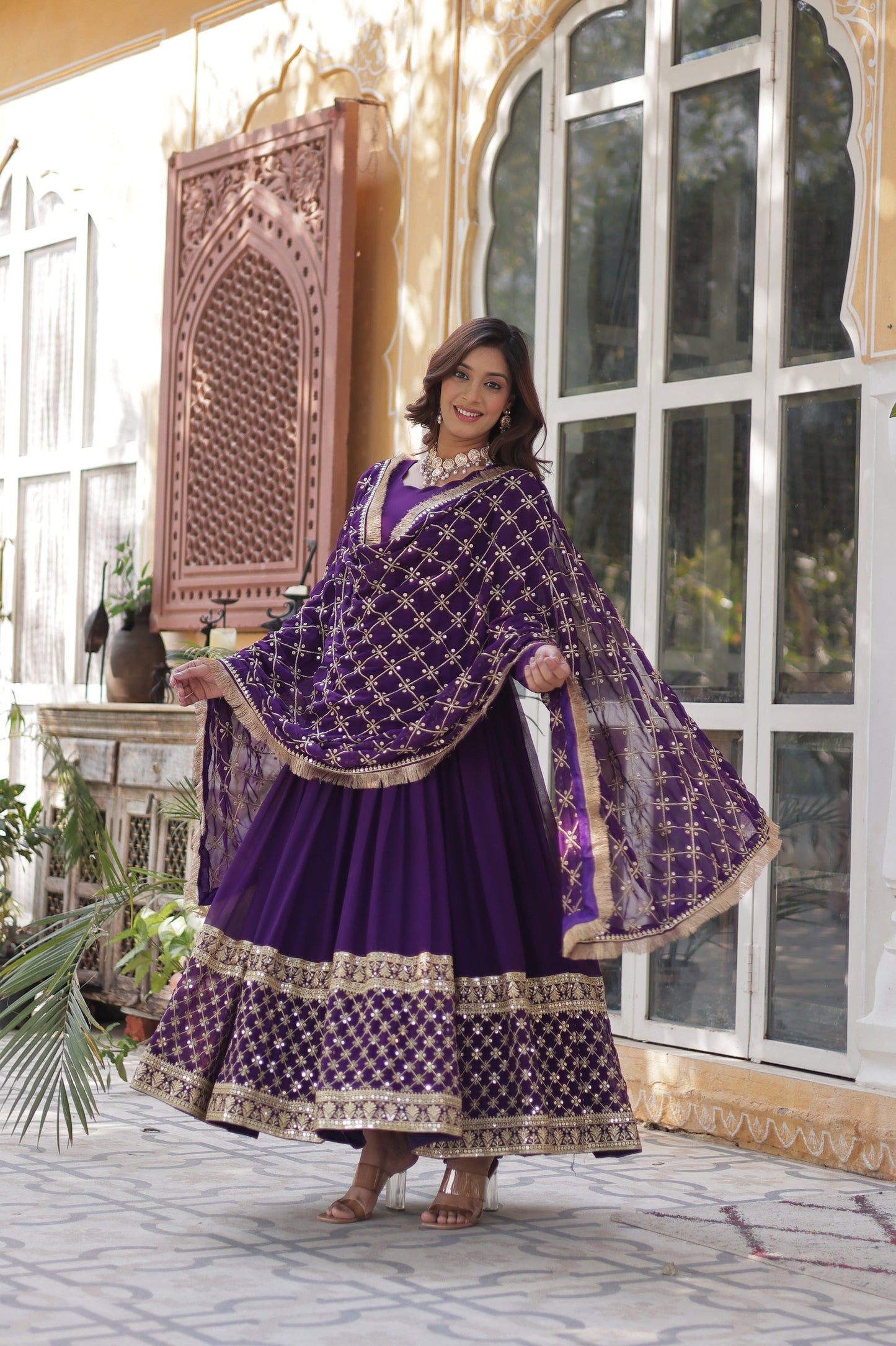 BLOOMING GEROGETTE SEQUANCE EMBROIDERY GOWN WITH DUPATTA (WDN41) 01