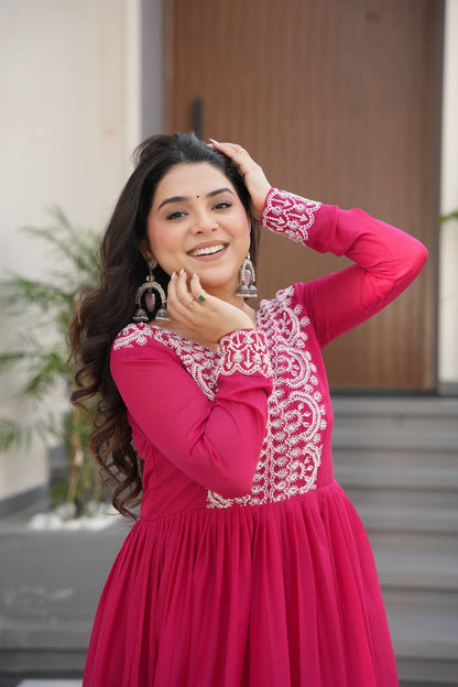 BEADS SEQUINS EMBROIDERED STAR GEORGETTE GOWN (WDN51)