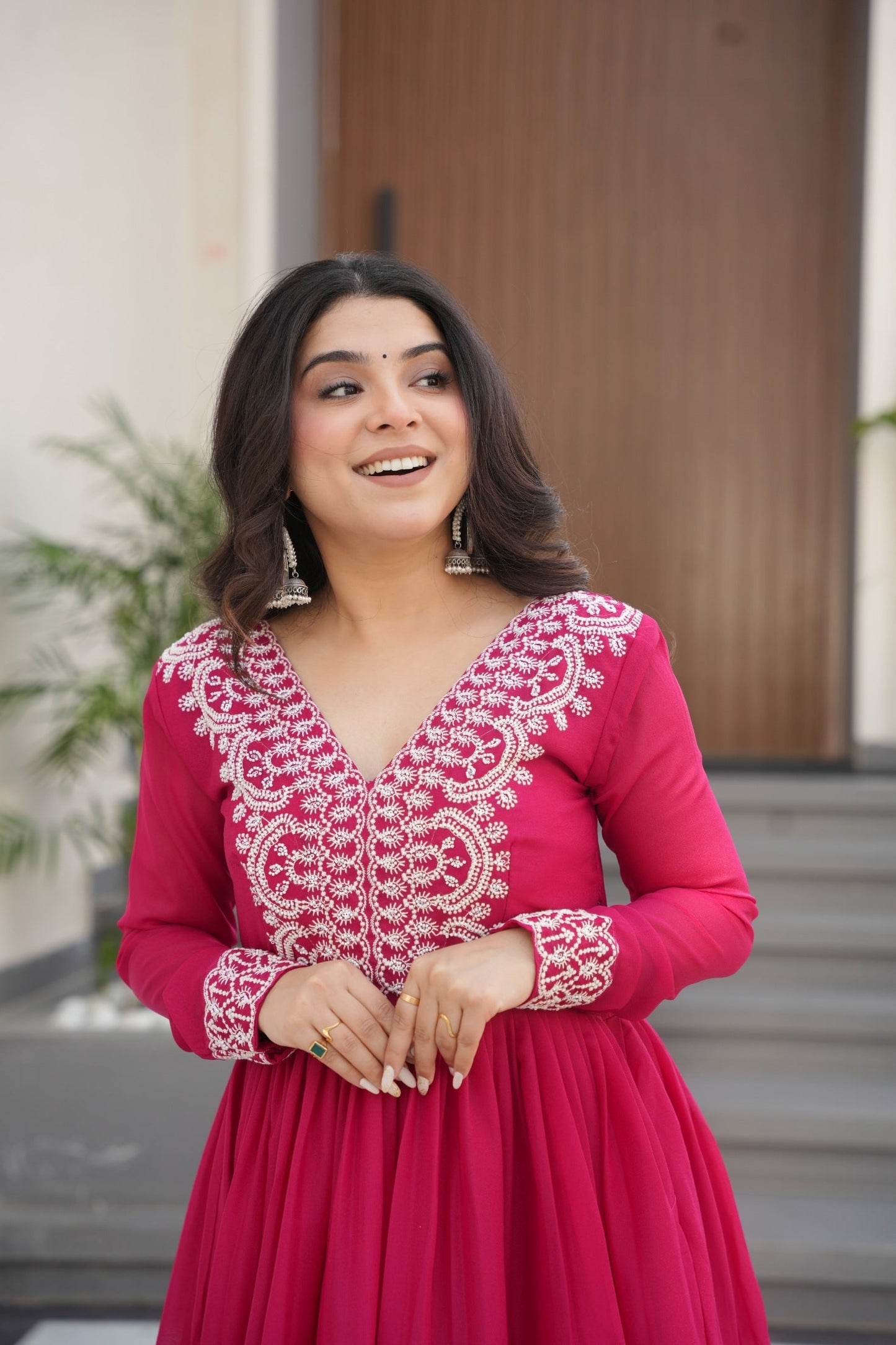 BEADS SEQUINS EMBROIDERED STAR GEORGETTE GOWN (WDN51)