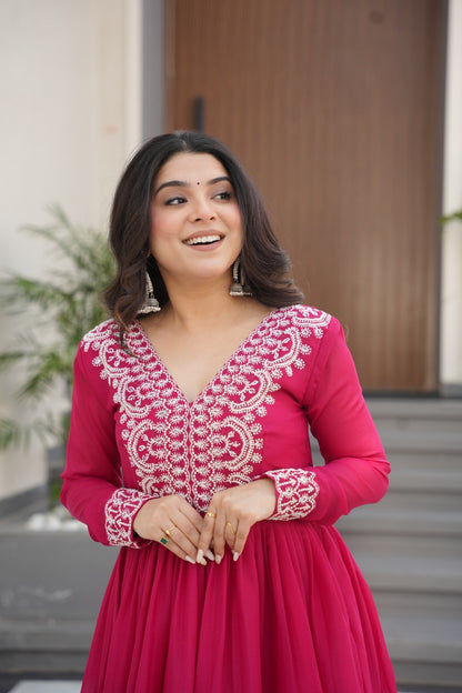 BEADS SEQUINS EMBROIDERED STAR GEORGETTE GOWN (WDN51)