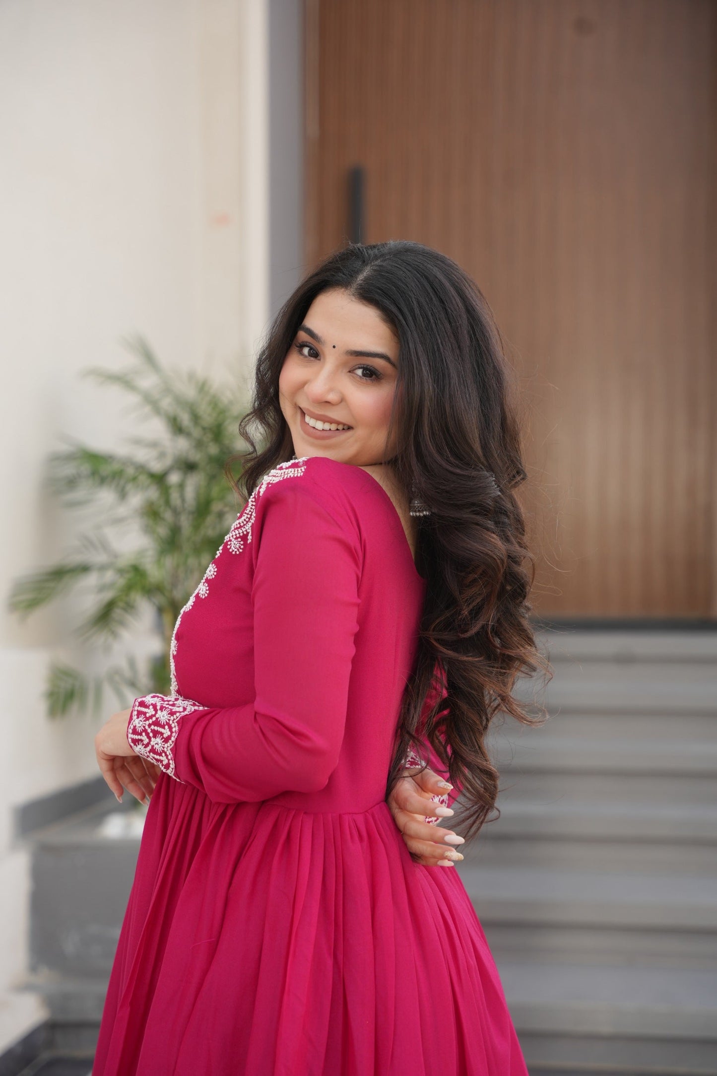 BEADS SEQUINS EMBROIDERED STAR GEORGETTE GOWN (WDN51)