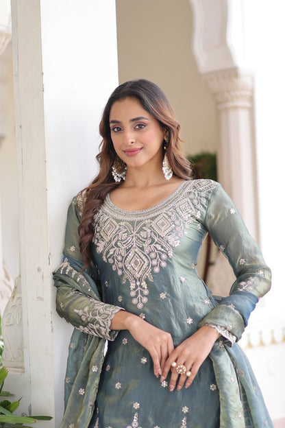 FENDI SILK SEQUINS EMBROIDERED KURTI -SHARARA WITH DUPATTA (TT18)