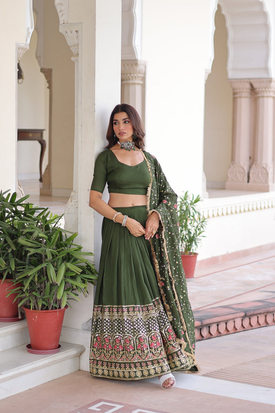 VICHITRA SILK HEAVY SEQUINS AND TREAD EMBROIDERED LEHENGA CHOLI WITH DUPATTA (WDN87)