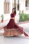 VICHITRA SILK HEAVY SEQUINS AND TREAD EMBROIDERED LEHENGA CHOLI WITH DUPATTA (WDN87) 01