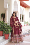 VICHITRA SILK HEAVY SEQUINS AND TREAD EMBROIDERED LEHENGA CHOLI WITH DUPATTA (WDN87) 01