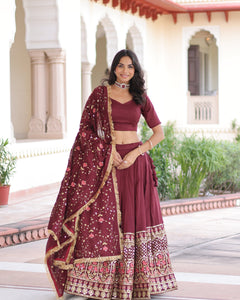VICHITRA SILK HEAVY SEQUINS AND TREAD EMBROIDERED LEHENGA CHOLI WITH DUPATTA (WDN87) 01