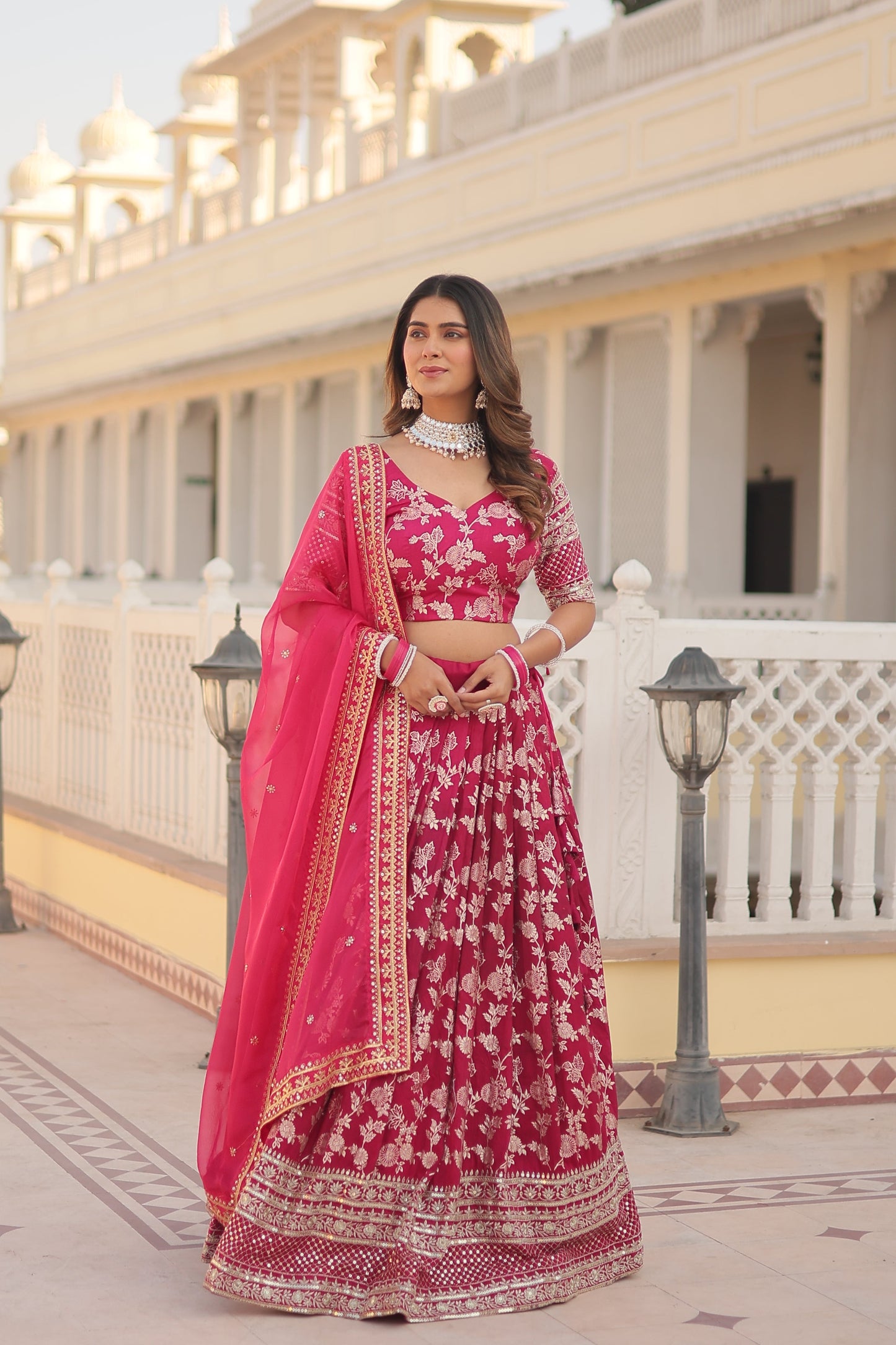 Tilton Designer Dyeable Pure Viscose Jacquard fabric Lehenga Choli & Dupatta Set