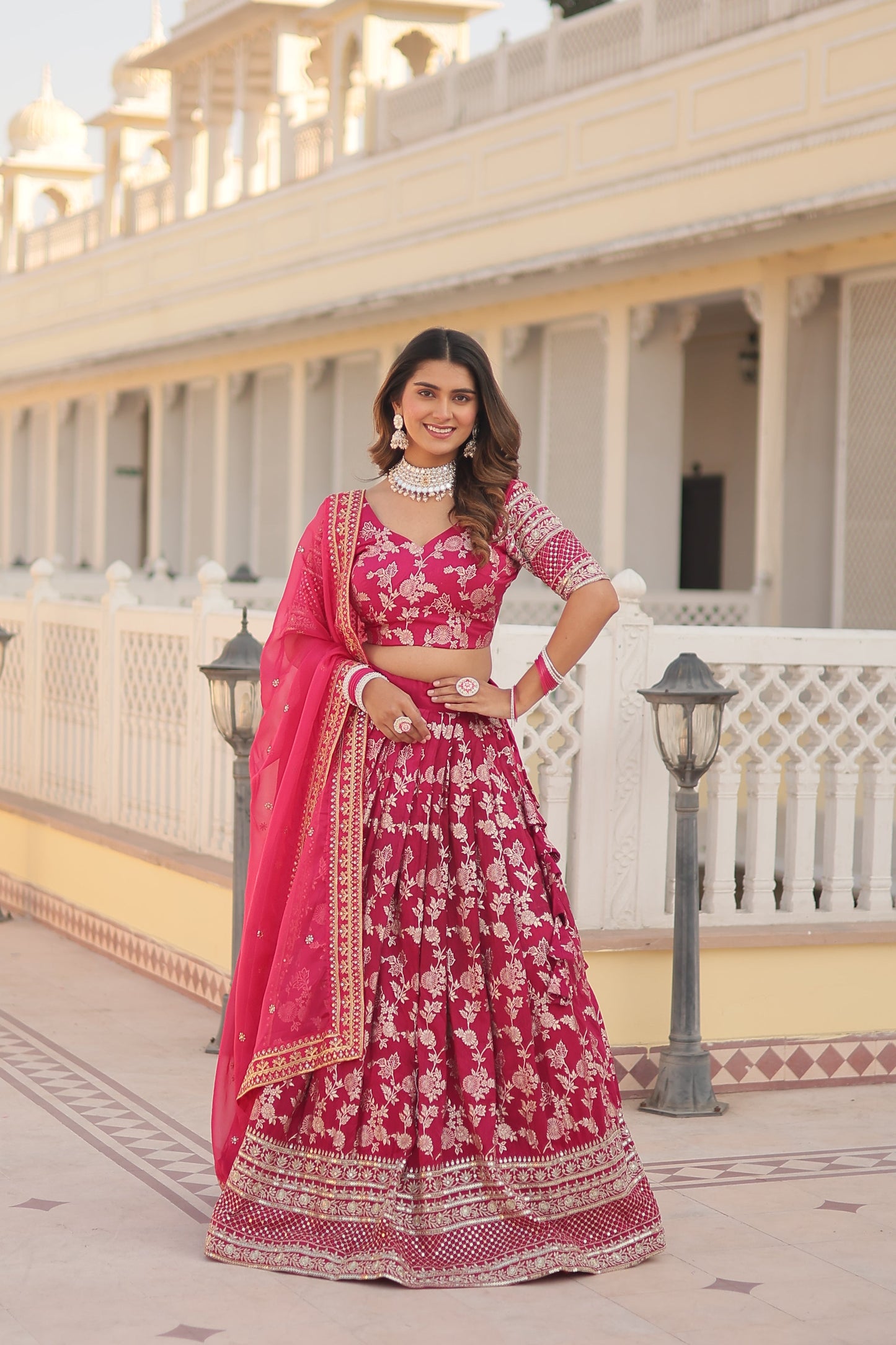 Tilton Designer Dyeable Pure Viscose Jacquard fabric Lehenga Choli & Dupatta Set