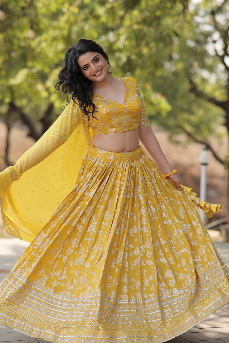 Tilton Designer Dyeable Pure Viscose Jacquard fabric Lehenga Choli & Dupatta Set