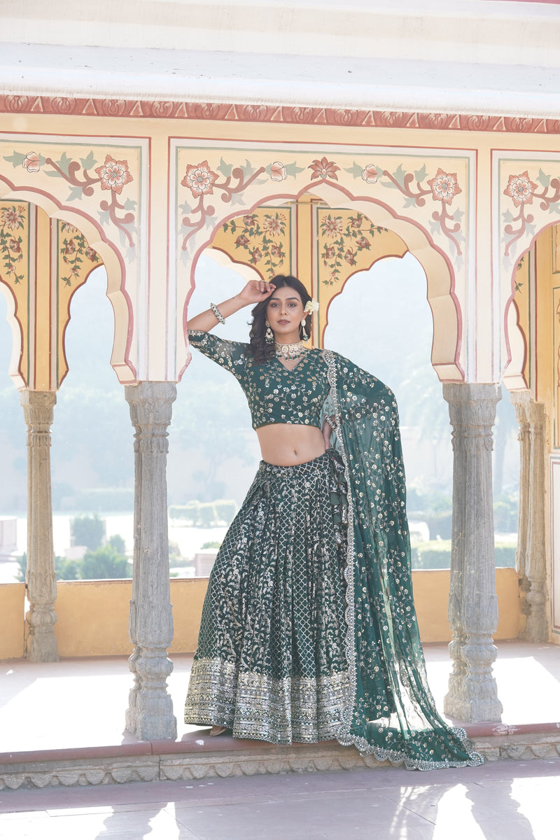 TILTON GEORGETTE FLARED LEHENGA CHOLI WITH SEQUINS AND EMBROIDERED WORK