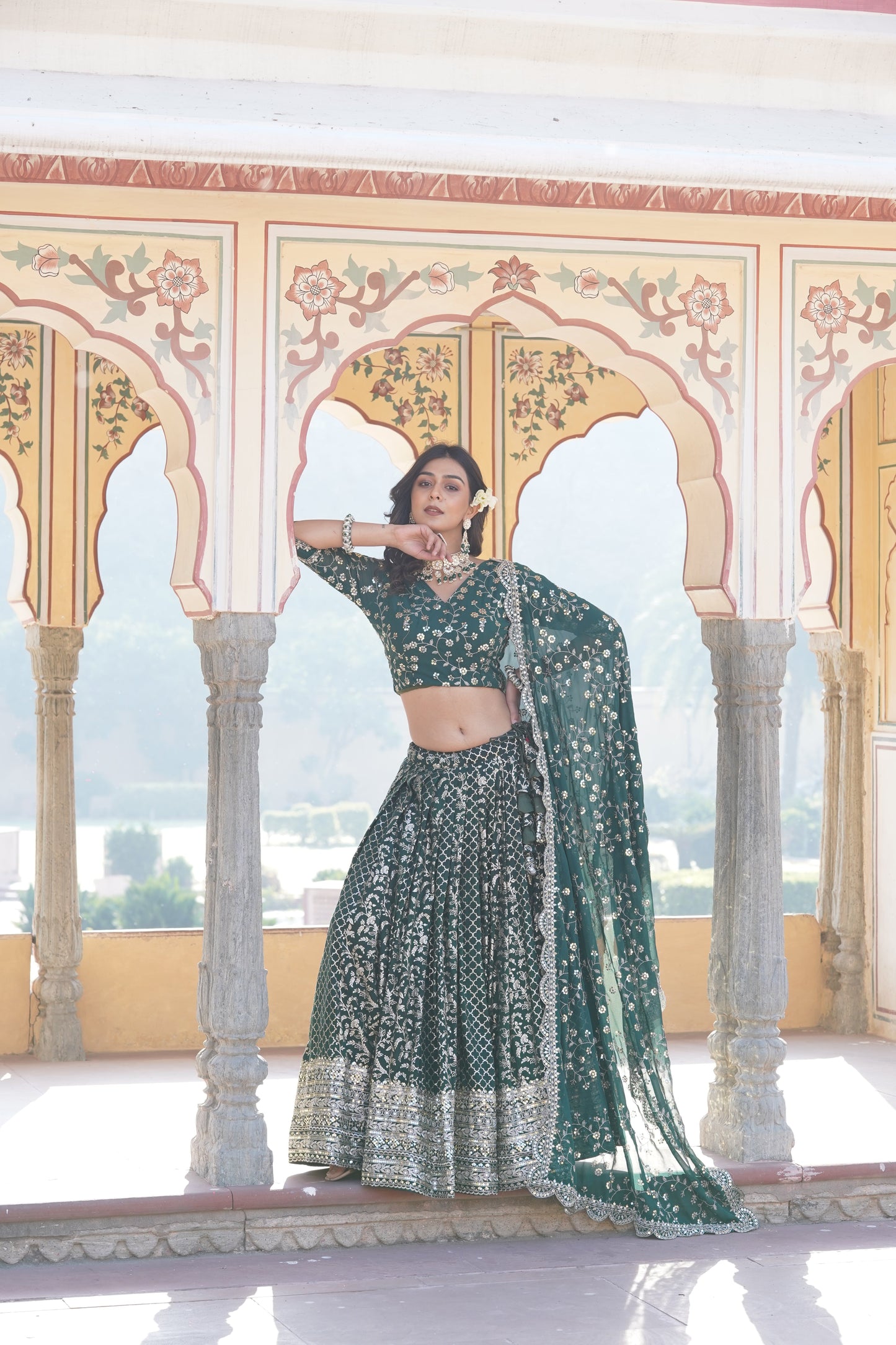 TILTON GEORGETTE FLARED LEHENGA CHOLI WITH SEQUINS AND EMBROIDERED WORK