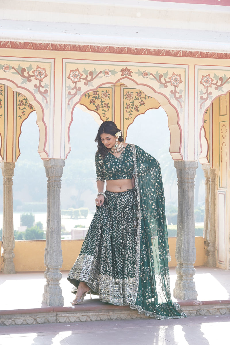 TILTON GEORGETTE FLARED LEHENGA CHOLI WITH SEQUINS AND EMBROIDERED WORK