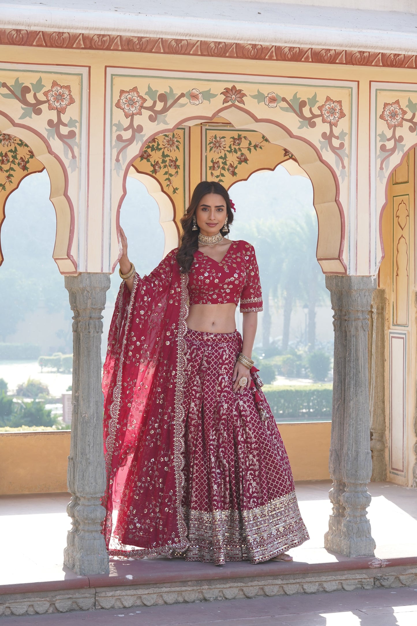 TILTON GEORGETTE FLARED LEHENGA CHOLI WITH SEQUINS AND EMBROIDERED WORK