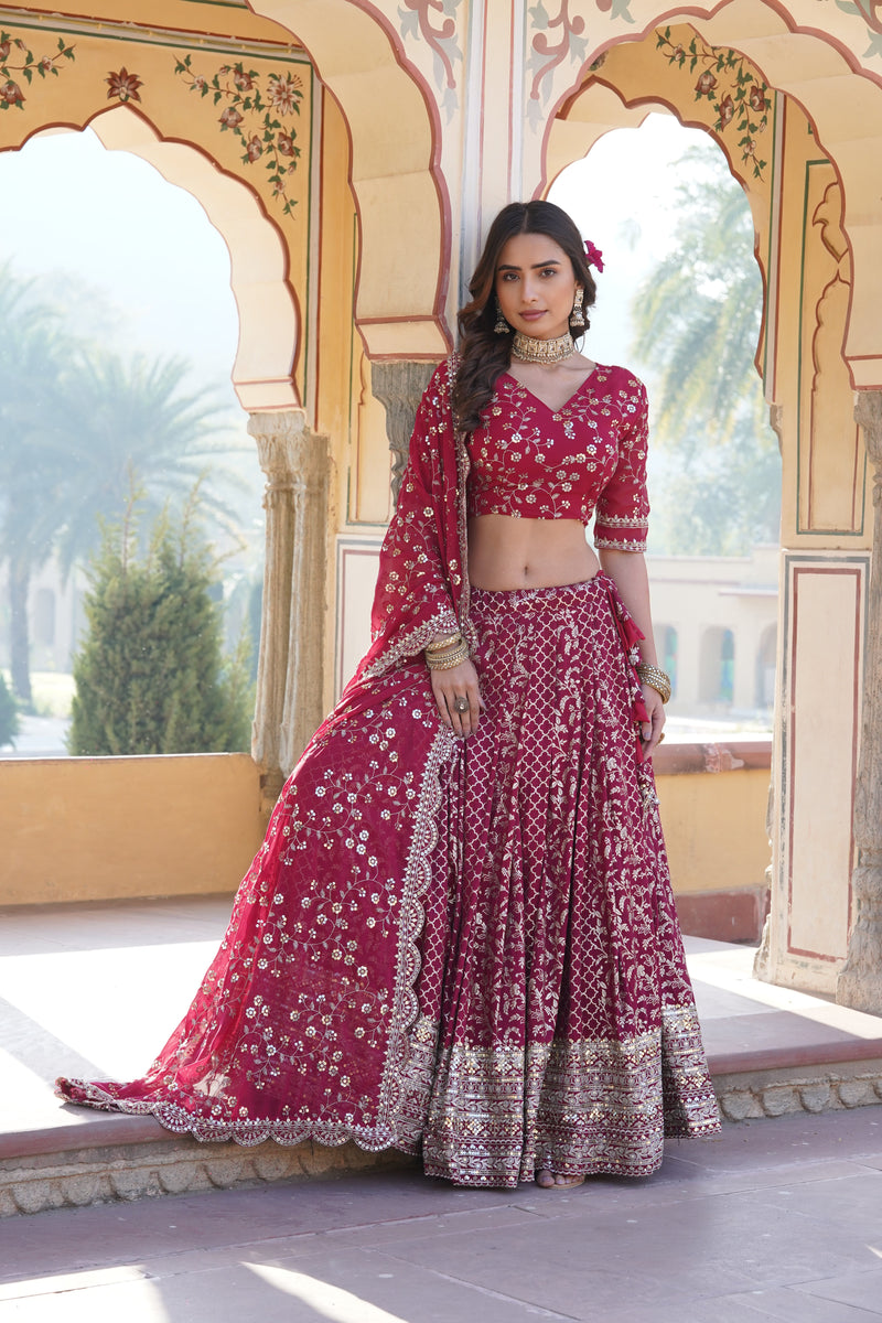 TILTON GEORGETTE FLARED LEHENGA CHOLI WITH SEQUINS AND EMBROIDERED WORK