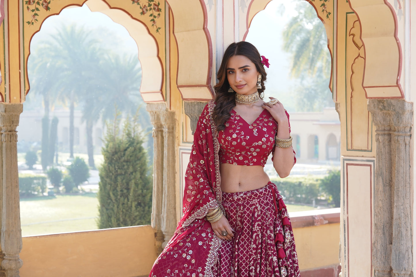 TILTON GEORGETTE FLARED LEHENGA CHOLI WITH SEQUINS AND EMBROIDERED WORK