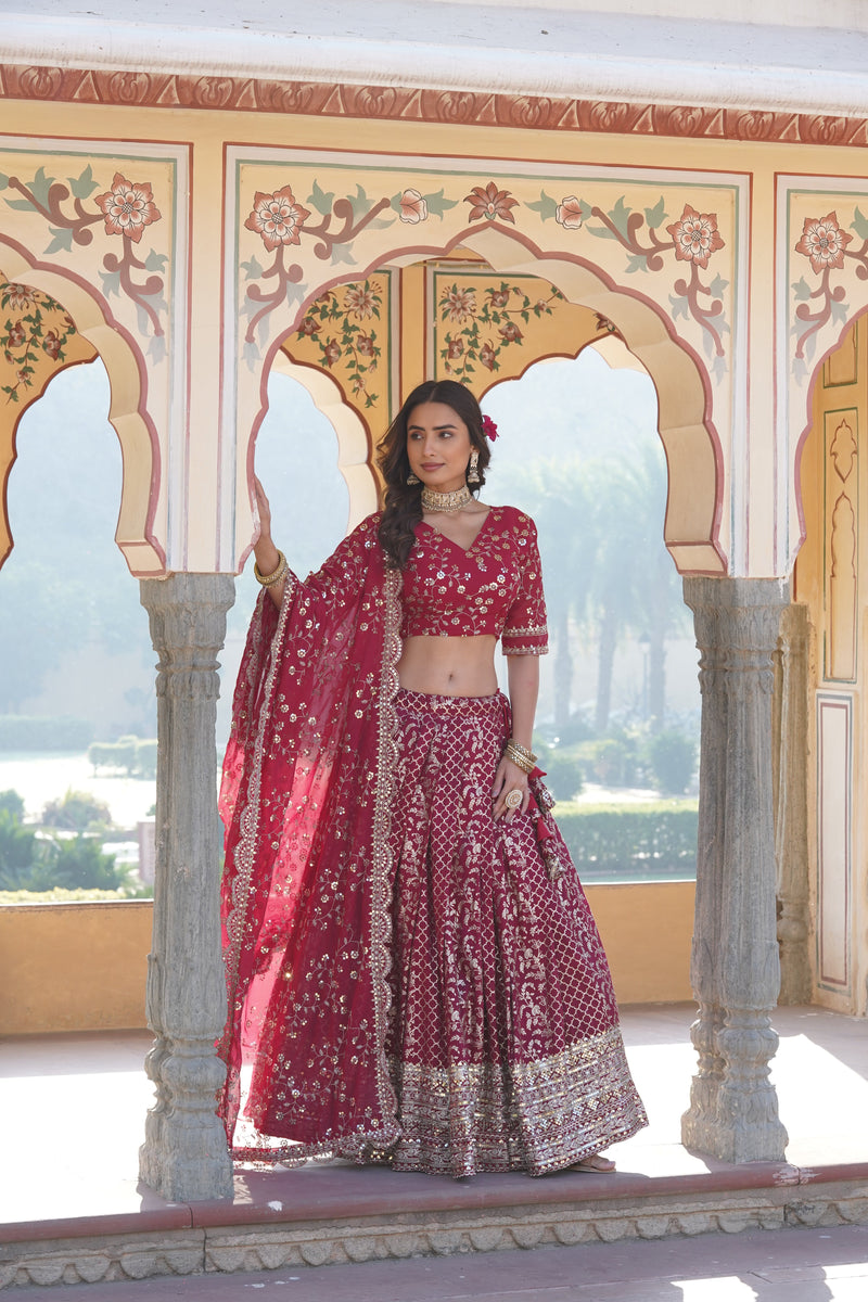 TILTON GEORGETTE FLARED LEHENGA CHOLI WITH SEQUINS AND EMBROIDERED WORK