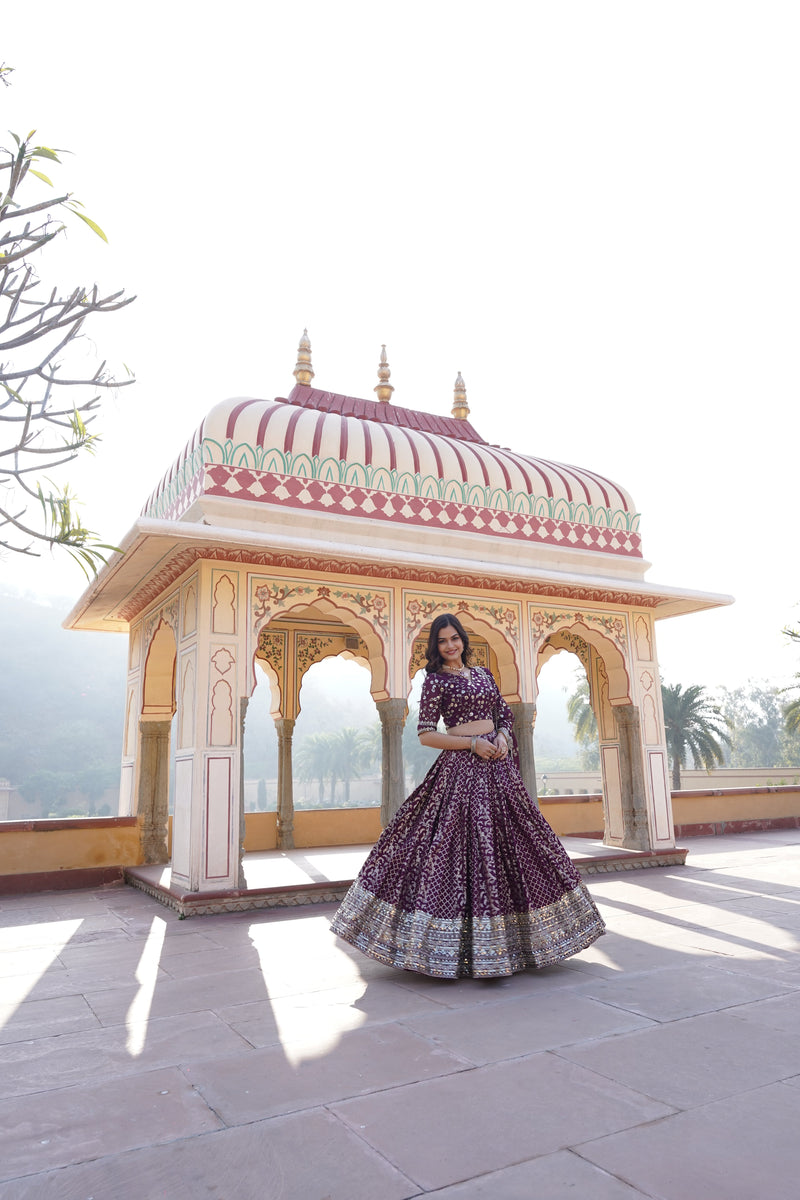 TILTON GEORGETTE FLARED LEHENGA CHOLI WITH SEQUINS AND EMBROIDERED WORK