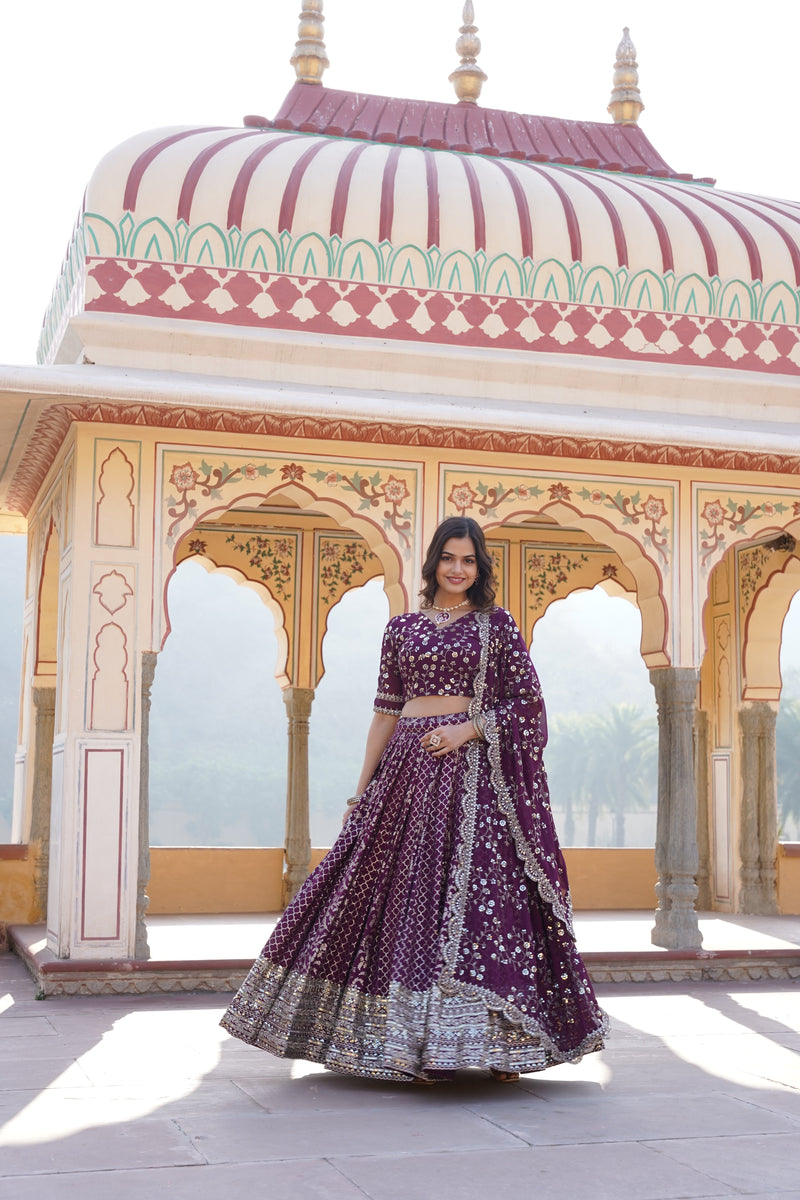 TILTON GEORGETTE FLARED LEHENGA CHOLI WITH SEQUINS AND EMBROIDERED WORK