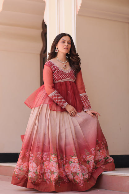 FESTIVAL SPECIAL COSMOS WITH PRINT CHIFFON BEADS EMBROIDERED LEHENGA CHOLI (WDN131)