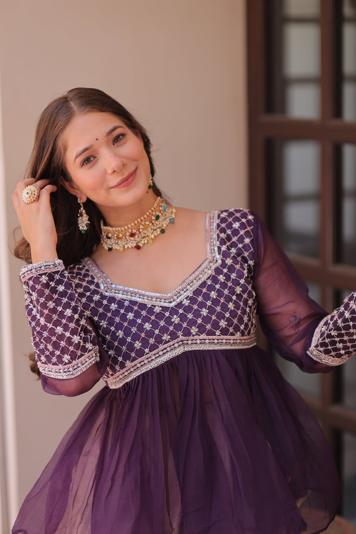 FESTIVAL SPECIAL COSMOS WITH PRINT CHIFFON BEADS EMBROIDERED LEHENGA CHOLI (WDN131) 01