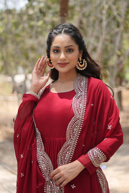 Desirable Women's gown Made With Faux Blooming Fabrics and Designer Embroidered Dupatta (WDN16) 04