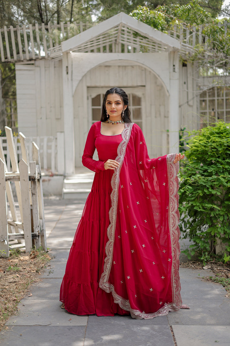 Tilton Desirable Women's gown Made With Faux Blooming Fabrics and Designer Embroidered Dupatta