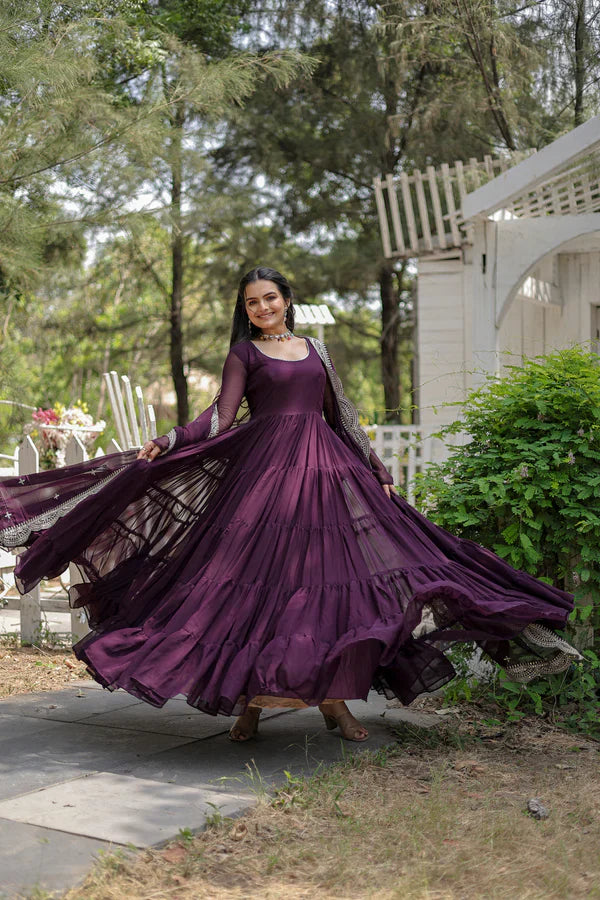 Womensavtar  Desirable Women's gown Made With Faux Blooming Fabrics and Designer Embroidered Dupatta