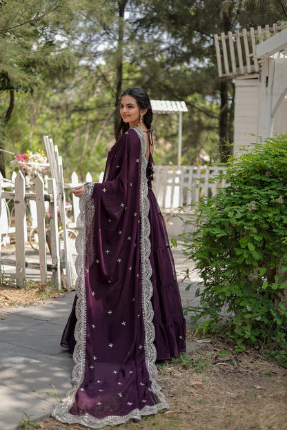 Womensavtar  Desirable Women's gown Made With Faux Blooming Fabrics and Designer Embroidered Dupatta