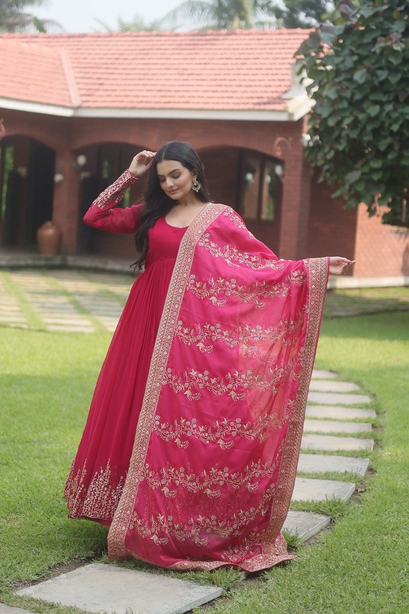 Tilton Faux Blooming Gown with Dupatta With Attractive Embroidered Sequins work with Lace Border