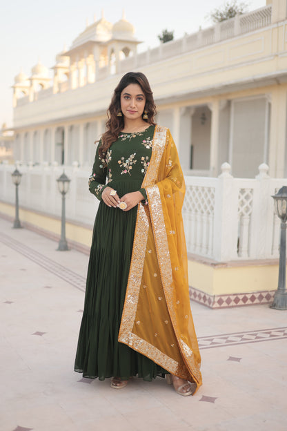 Tilton Premium Faux Georgette Gown with Russian silk Dupatta With Adorable Embroidered thread work