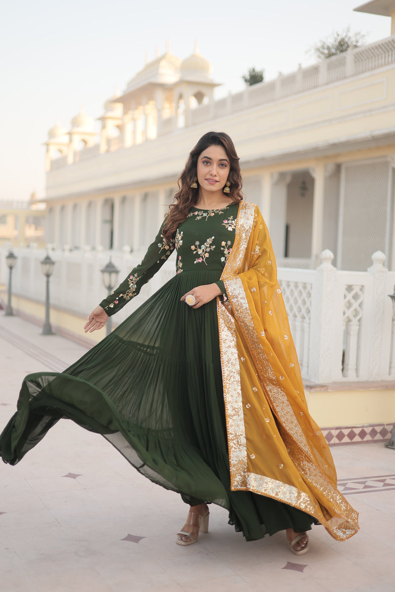 Tilton Premium Faux Georgette Gown with Russian silk Dupatta With Adorable Embroidered thread work