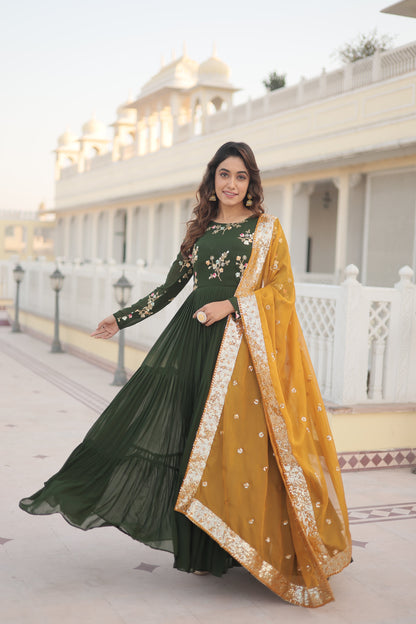 Tilton Premium Faux Georgette Gown with Russian silk Dupatta With Adorable Embroidered thread work