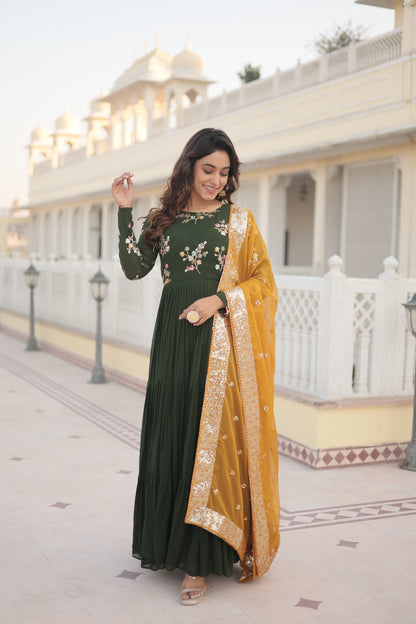 Tilton Premium Faux Georgette Gown with Russian silk Dupatta With Adorable Embroidered thread work