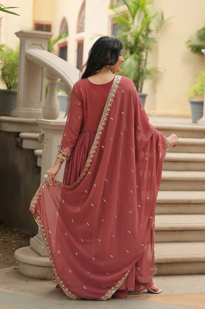 WEDDING SPECIAL FAUX GEORGETTE EMBROIDERED SHARARA WITH DUPATTA(WD126)(01)