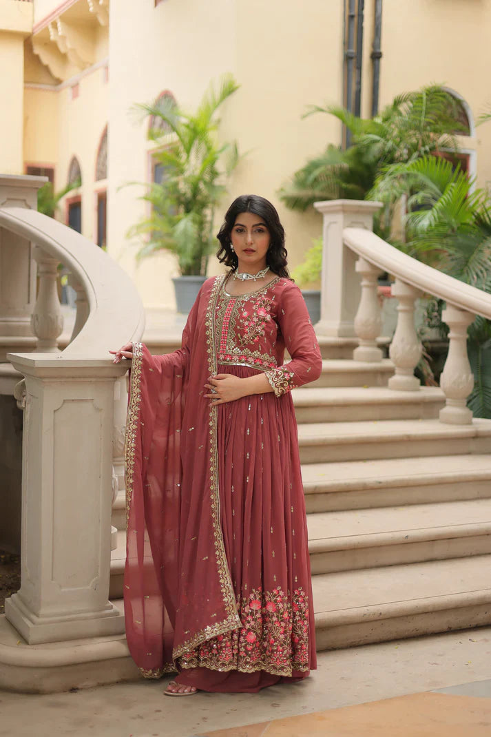 WEDDING SPECIAL FAUX GEORGETTE EMBROIDERED SHARARA WITH DUPATTA(WD126)(01)