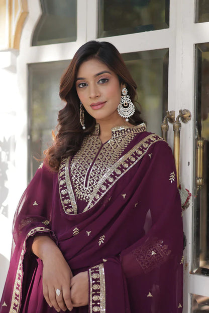 WEDDING SPECIAL BLOOMING GEORGETTE SEQUINS EMBROIDERED GOWN WITH DUPATTA(WD51) (01)