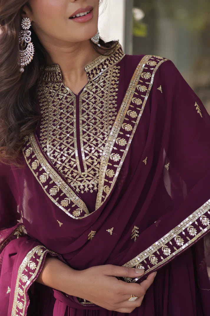 WEDDING SPECIAL BLOOMING GEORGETTE SEQUINS EMBROIDERED GOWN WITH DUPATTA(WD51) (01)