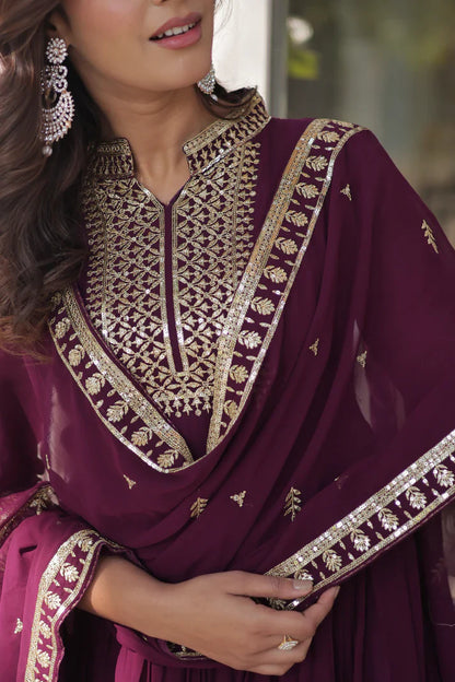 WEDDING SPECIAL BLOOMING GEORGETTE SEQUINS EMBROIDERED GOWN WITH DUPATTA(WD51) (01)