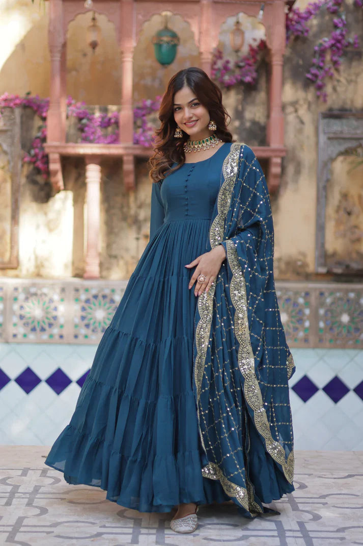 WEDDING SPECOAL STAR GEORGETTE GOWN WITH DUPATTA(WD123) (02)