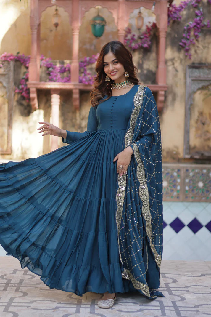 WEDDING SPECOAL STAR GEORGETTE GOWN WITH DUPATTA(WD123) (02)
