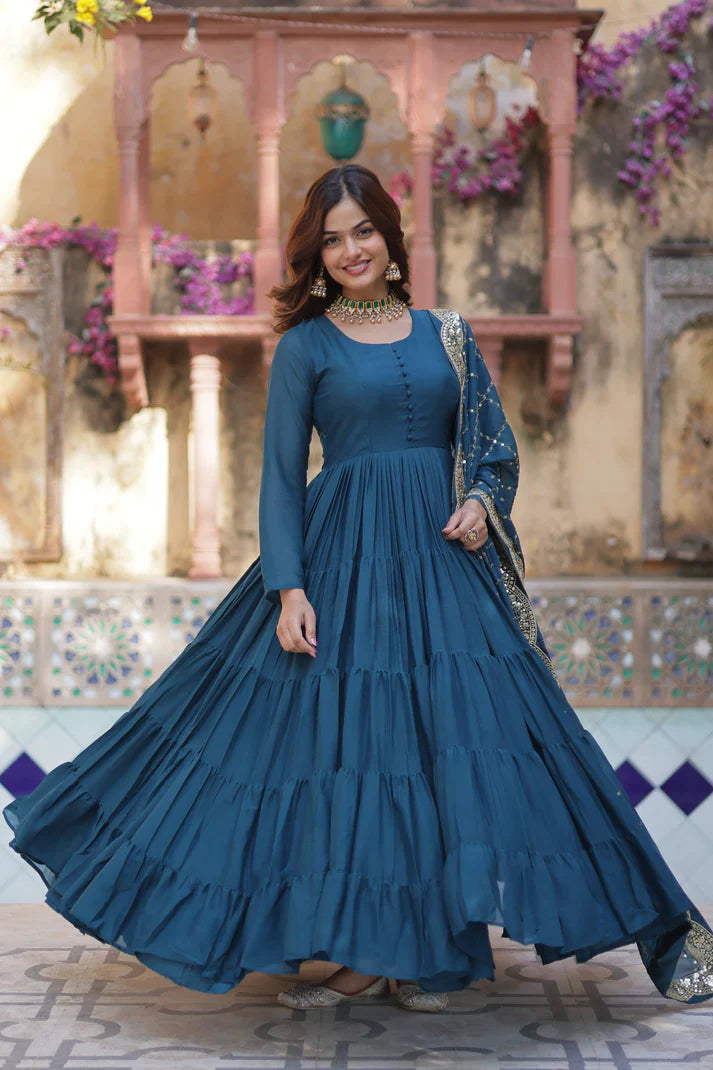 WEDDING SPECOAL STAR GEORGETTE GOWN WITH DUPATTA(WD123) (02)
