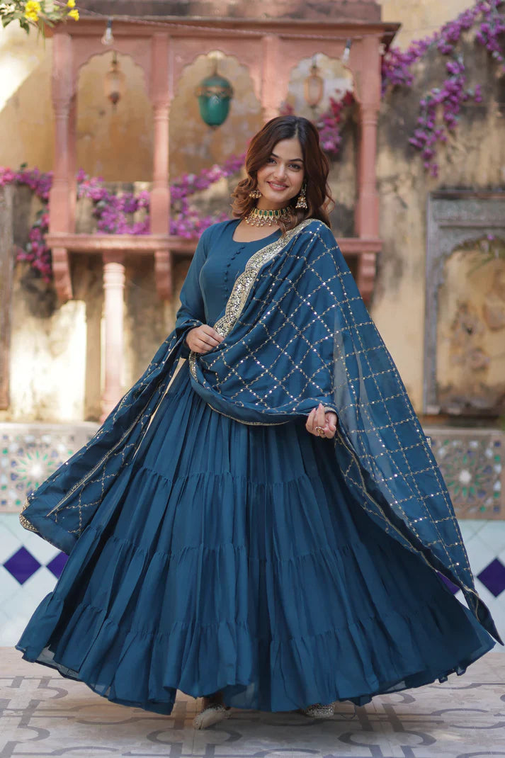 WEDDING SPECOAL STAR GEORGETTE GOWN WITH DUPATTA(WD123) (02)